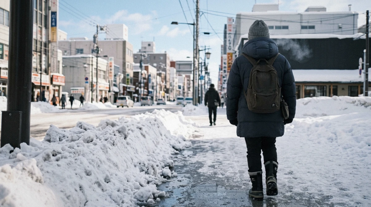 Layered winter clothing and boots laid out for a Hokkaido tour in winter, Sapporo, Japan